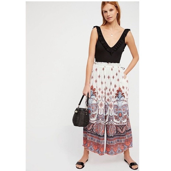 Free People Pants - Free People Gold Dust Printed Wide-leg Pants Small